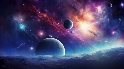 Space scene with planets, stars and galaxies