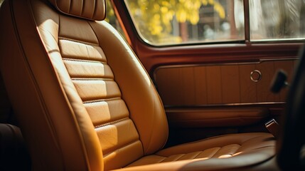 Close-up of premium leather car seats with luxury detailing in an elegant vehicle interior.
