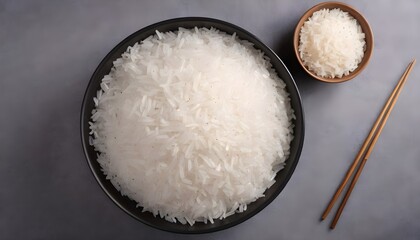 bowl of white delicious rice .Garnish. View from above. Chinese cuisine, hotpot ingredient