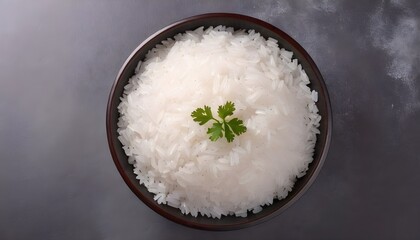 bowl of white delicious rice .Garnish. View from above. Chinese cuisine, hotpot ingredient - obrazy, fototapety, plakaty