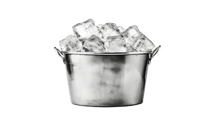 Metal Ice Bucket Full of Ice Cubes Isolated on Transparent Background