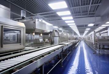 State-of-the-art food processing facility with stainless steel equipment and hygienic design.