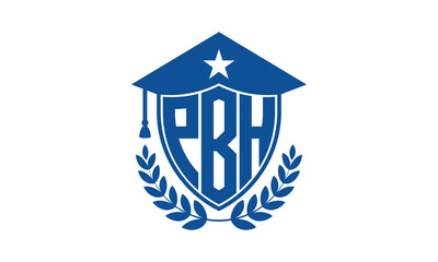 PBH three letter iconic academic logo design vector template. monogram, abstract, school, college, university, graduation cap symbol logo, shield, model, institute, educational, coaching canter, tech