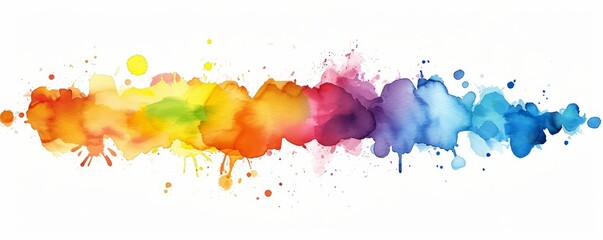 Abstract colorful rainbow color painting illustration banner long. watercolor blobs blob splashes, isolated on white background. Generative AI