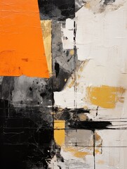 A vibrant abstract painting featuring bold strokes of black, yellow, and white colors, creating a dynamic composition with a striking contrast.