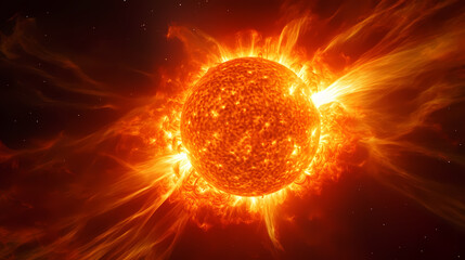 Obraz premium With explosive solar flares on the sun's surface