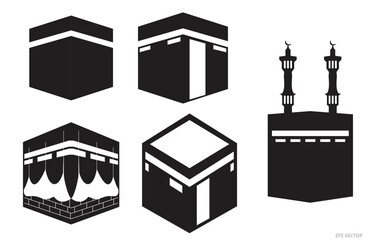 set of kabah icon silhouette or mosque icon silhouette isolated. 3D Illustration