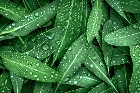 leaves of Spathiphyllum cannifolium, abstract green texture, nature background, tropical leaf. generative ai.