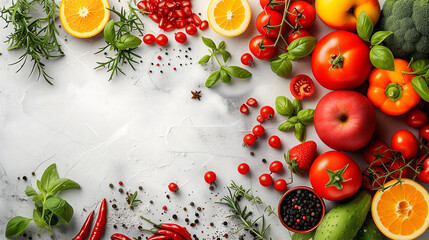 Fresh vegetables arranged on a rustic wooden board and background
