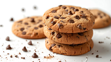 Set of Delicious assortment of homemade cookies and chocolate on white background, presenting a tempting sweet snack with a variety of flavors