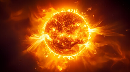 Fototapeta premium With explosive solar flares on the sun's surface