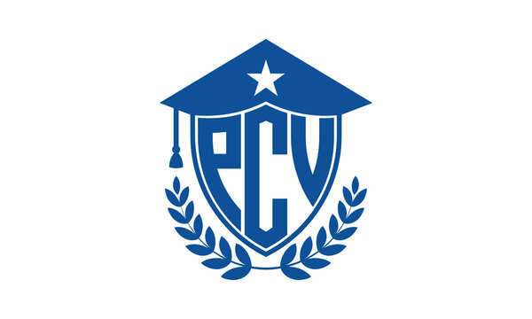 PCV three letter iconic academic logo design vector template. monogram, abstract, school, college, university, graduation cap symbol logo, shield, model, institute, educational, coaching canter, tech
