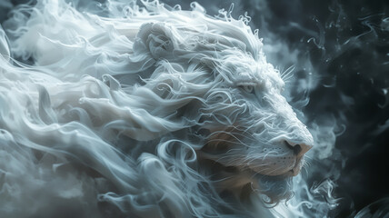 Głowa lwa opleciona dymem - obrazy, fototapety, plakaty