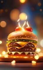 Realistic hamburger photo under bokeh lights studio atmosphere. Ai generated image. - 740099168