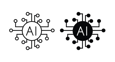AI (artificial intelligence) icon. processor chip vector icon symbol for graphic design, logo, web site, social media. vector line icons set, editable stroke isolated on white, linear vector outline