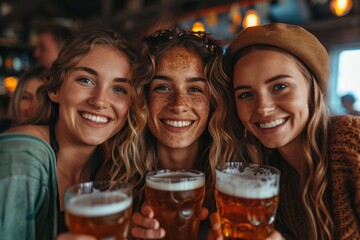 On St. Patrick's Day, a groups of people wearing various shades of green at the bar