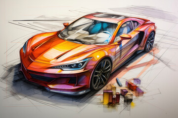 Artistic Rendering of a Modern Sports Car