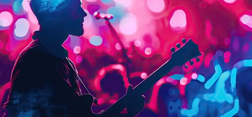 Fototapeta na wymiar Closeup shot of a guitarist playing at a concert.