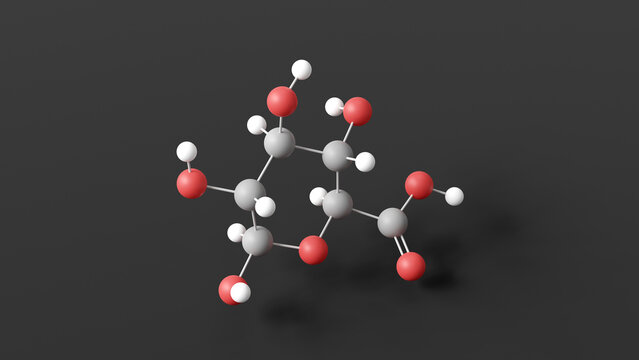 glucuronic acid molecular structure, uronic acid, ball and stick 3d model, structural chemical formula with colored atoms