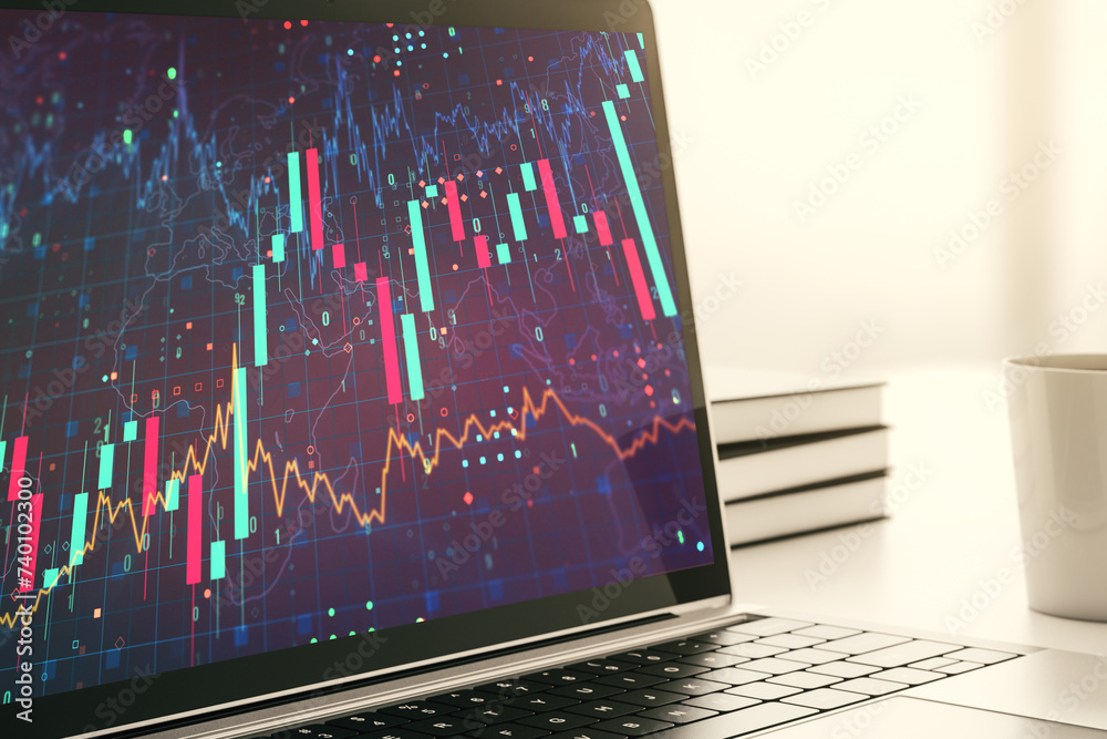 Poster abstract creative financial diagram on modern computer monitor, banking and accounting concept. 3d r