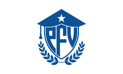 PFV three letter iconic academic logo design vector template. monogram, abstract, school, college, university, graduation cap symbol logo, shield, model, institute, educational, coaching canter, tech