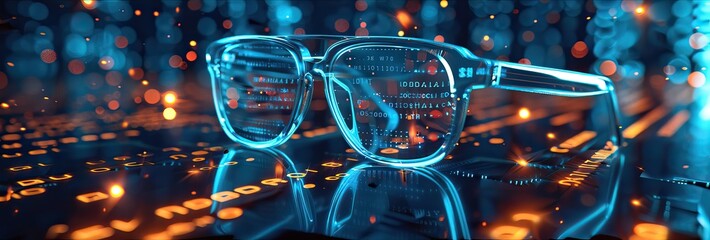 Smart glasses with futuristic technology background. VR/AR goggles. - obrazy, fototapety, plakaty