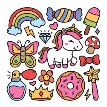 Unicorn Kids Doodle Vector Illustration