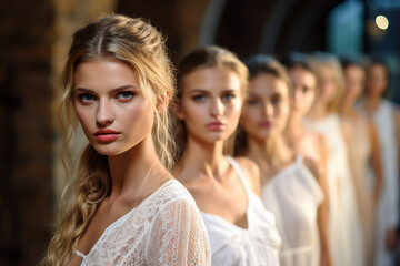 Generative AI picture of High fashion show with beautiful young male female model in fine designers outfit Generative AI