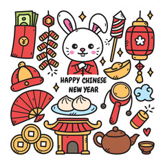 Rabbit Chinese New Year Doodle Vector Illustration