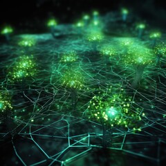 Fototapeta na wymiar Cyber big data flow. Blockchain Green data fields. Network line connect stream
