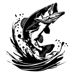 large bass fish in the mount jumping from the water