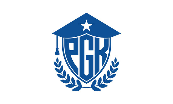 PGK three letter iconic academic logo design vector template. monogram, abstract, school, college, university, graduation cap symbol logo, shield, model, institute, educational, coaching canter, tech