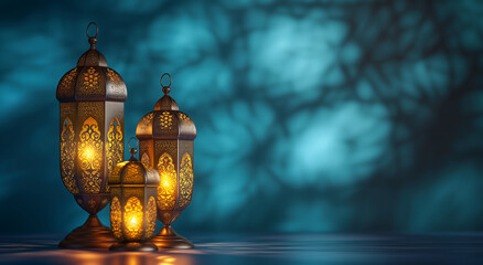 Copy space of ramadhan vintage lantern with Empty space for product and text