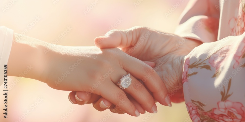 Poster a close-up image of a person holding another person's hand. suitable for various concepts and design