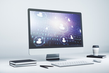 Fototapeta premium Modern computer screen with social network media concept. 3D Rendering
