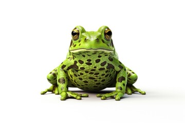 Obraz premium A green frog sitting on a white surface, suitable for various nature-themed projects