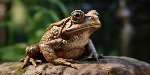 Obraz premium Close up of a frog sitting on a rock, suitable for nature themes