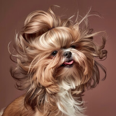 Naklejka premium dog with luxurious hair advertising groomer salon or dog shampoo