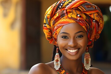 Attractive African woman radiates with a smile. Concept Beauty Portraits, Radiant Smile, African Woman, Positive Vibes