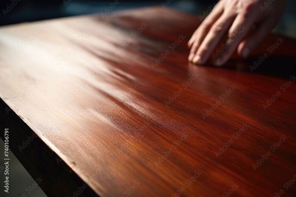 Poster a close up of a person's hand on a wooden table. suitable for various concepts and themes