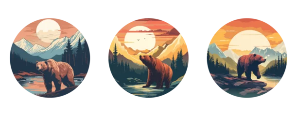 Foto op Plexiglas Bergen  Set of mountain and bear logo inside a circle on a transparent background
