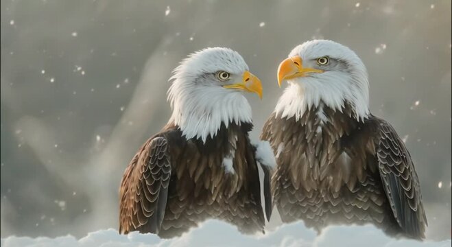 pair of eagles in the snow footage