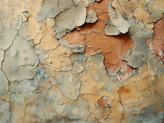 Vintage Grunge Wall Texture: Old, Rough, Cracked Surface with Weathered Paint and Concrete Pattern