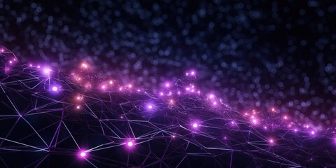 Cyber big data flow. Blockchain Purple data fields. Network line connect stream