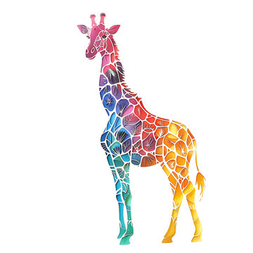 Paper Cut Style of colorful giraffe on transparent background PNG