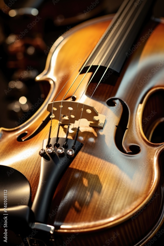 Poster classical violin resting on a rustic wooden table, suitable for music or instrument themes