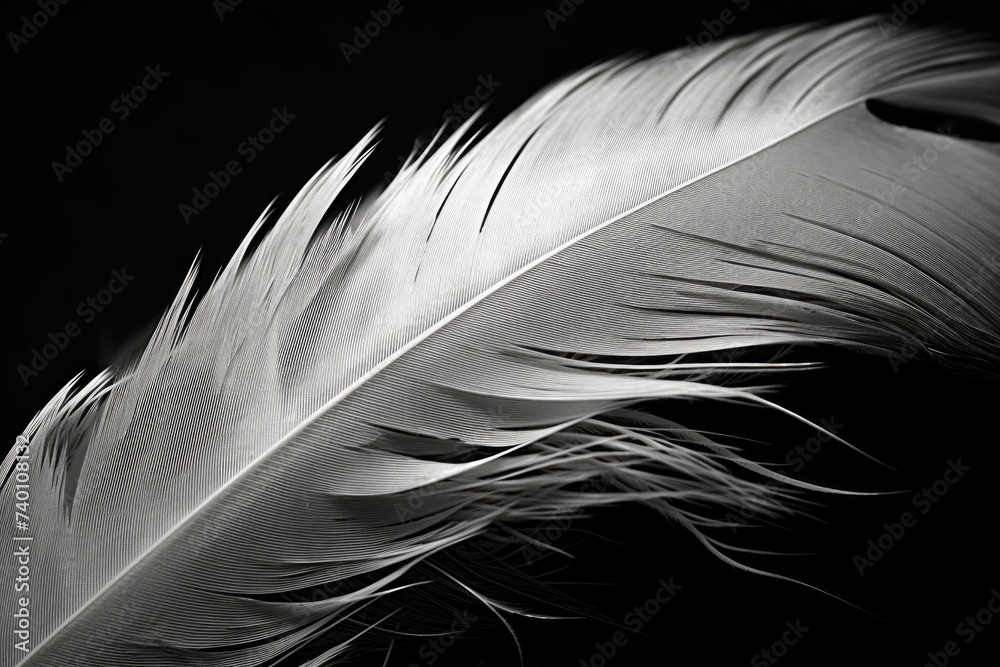 Poster black and white photo of a feather, versatile for various projects