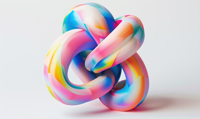 the colorful swirling cord, 3d rendered on blue background, rounded forms, sculptural installation,...