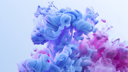 Ink water abstract abstraction aquatic art arty, Mixed paint pigment in water over white background,Paint shot in water. Color fusion. Blue pink purple smoke cloud on white background for transition
