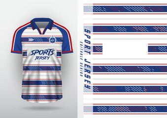 Jersey design for outdoor sports, jersey, football, futsal, running, racing, exercise, classic horizontal stripe pattern, white and blue.
